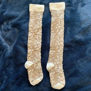 Textured Tan Floral Boot Socks